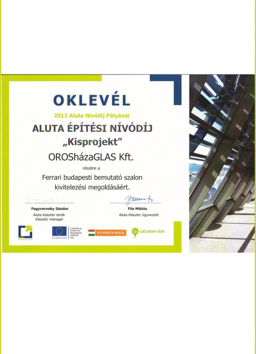 2012 Oklevél - Aluta Építési Nívódíj