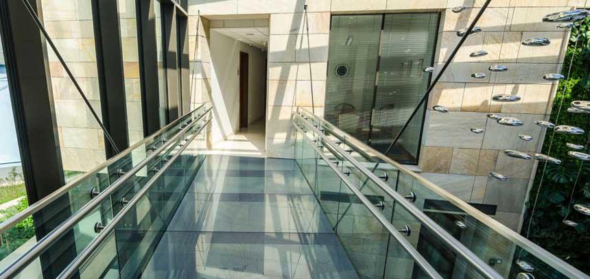 Walking surfaces, glass stairs