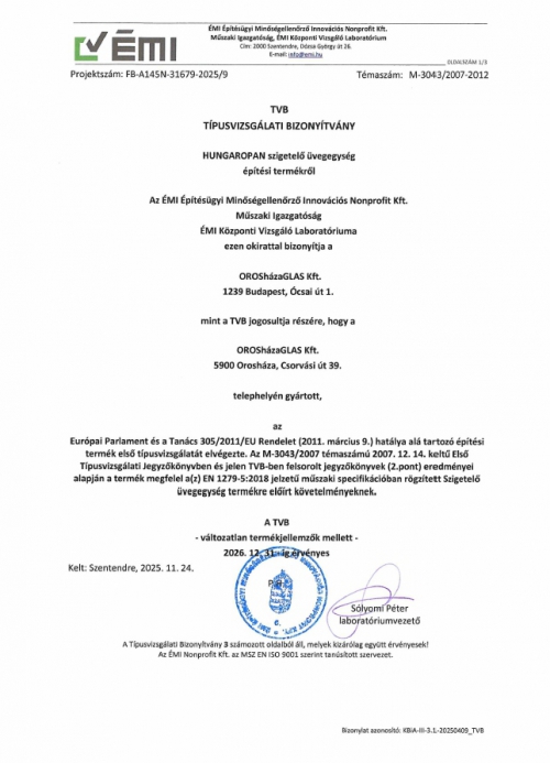 HUNGAROPAN ÉMI TÍPUSVIZSGÁLATI BIZONYÍTVÁNY