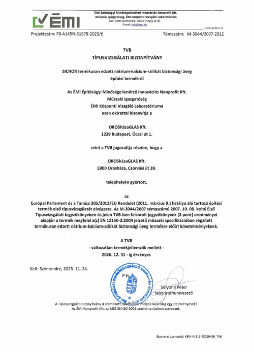SICHOR  ÉMI TIPUSVIZSGÁLATI BIZONYÍTVÁNY