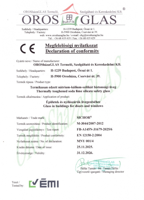 SICHOR Megfelelőségi Nyilatkozat_Declaration of conformity