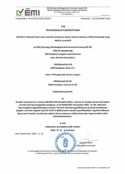 SICHOR-H (HST)  ÉMI TIPUSVIZSGÁLATI BIZONYÍTVÁNY