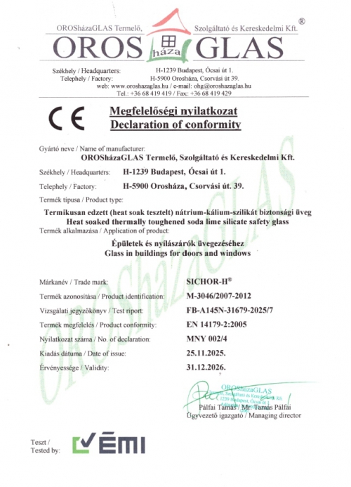 SICHOR-H (HST) Megfelelőségi Nyilatkozat_Declaration of conformity