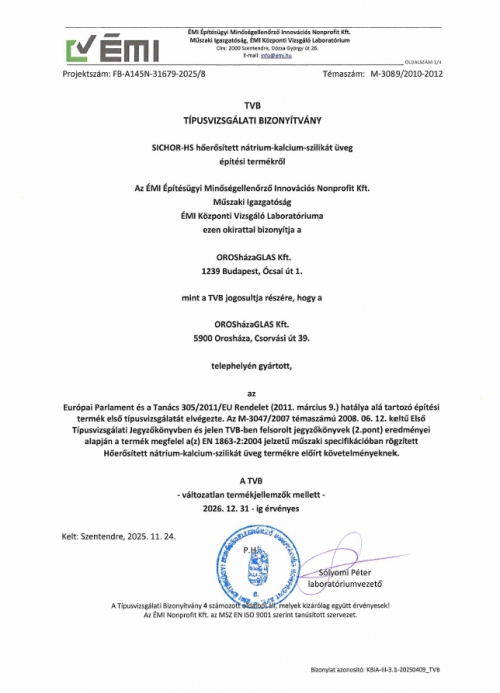 SICHOR-HS  ÉMI TIPUSVIZSGÁLATI BIZONYÍTVÁNY