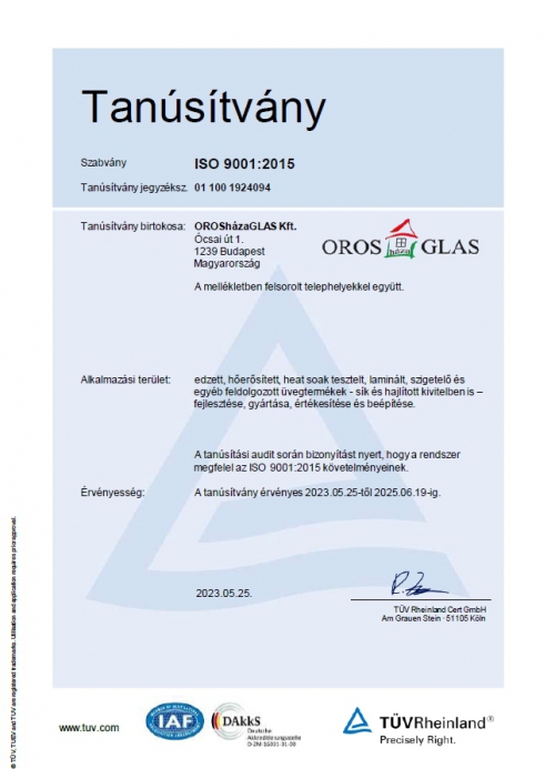 Tanúsítvány ISO 9001-2015