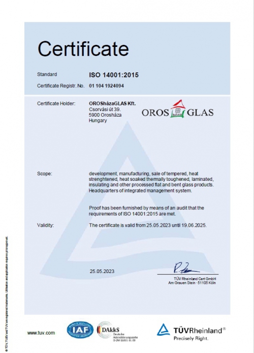 Certificate ISO 14001-2015