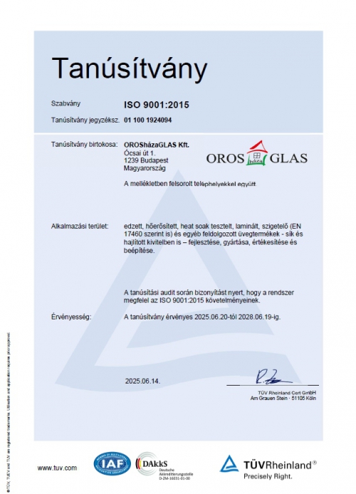 Tanúsítvány ISO 9001_2015